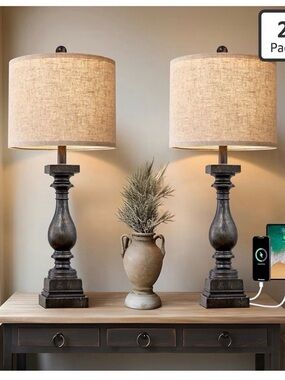 BOBOMOMO 27" Farmhouse Table Lamp Set of 2